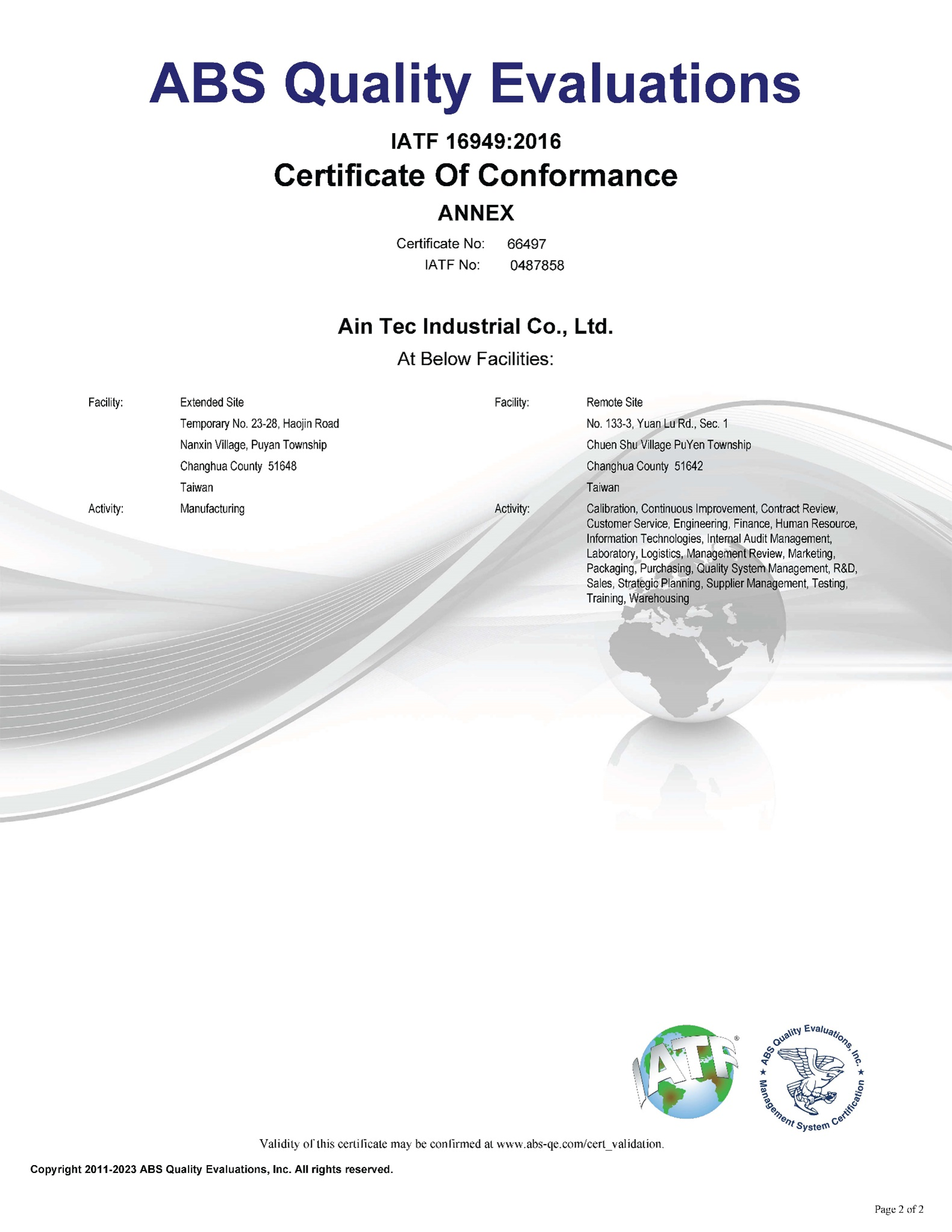 IATF16949 汽車品質管理系統證書